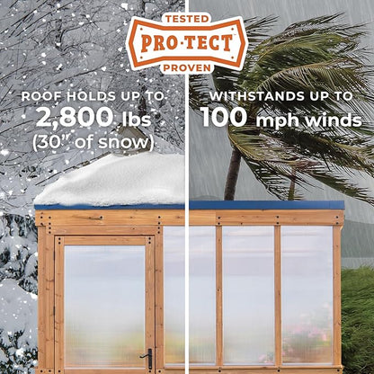 Backyard Discovery Willow 9' x 6' Cedar Wood and Polycarbonate Walk-in Greenhouse Kit with Exhaust Fan, Windows, Hose Hook-Ups, PowerPort, Staging Shelves for Year-Round Outdoor Gardening