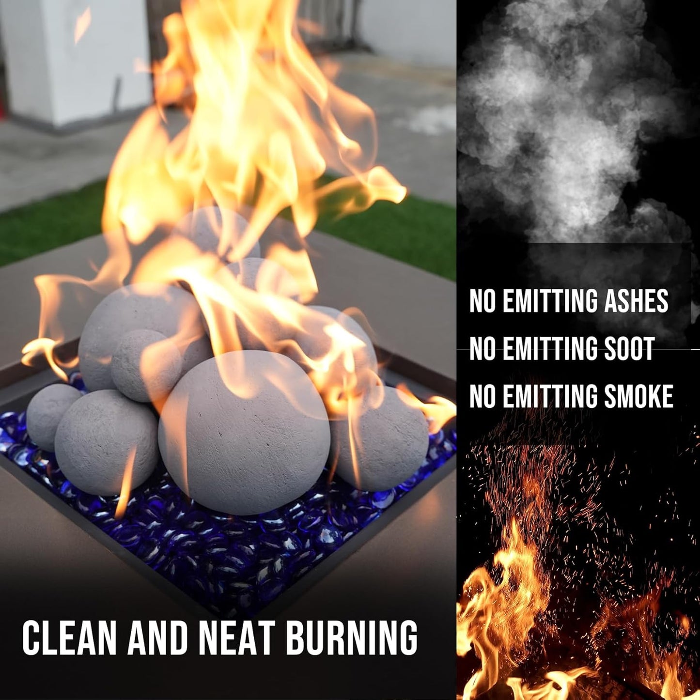 Skyflame 12PCS Fireplace Ceramic Balls, Mixed of 4 Sizes Fire Pit Balls Set for Indoor and Outdoor Fire Tables or Fireplaces Accessory,Gray