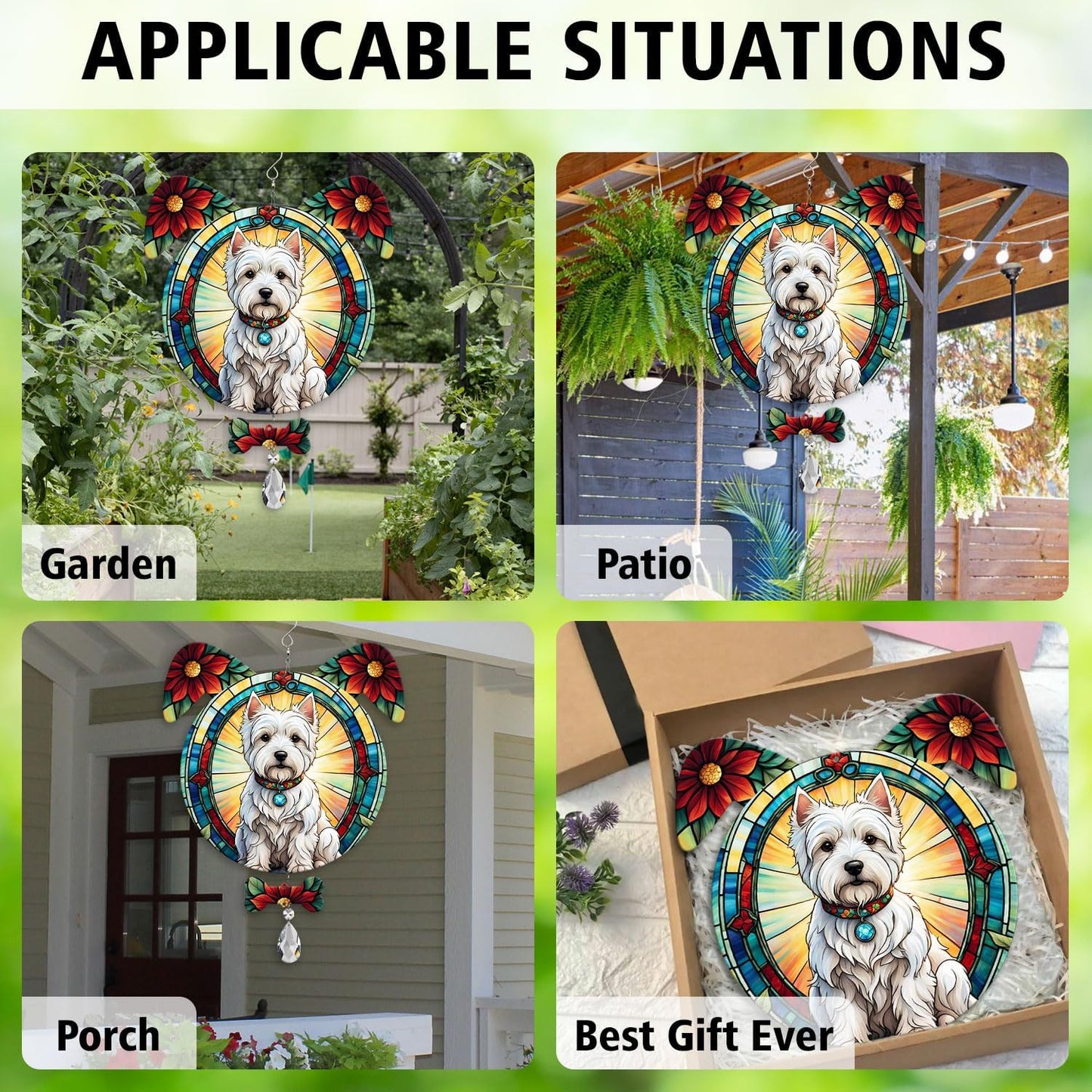 West Highland White Terrier Dog Ears Wind Spinner, West Highland White Terrier Wind Spinner Hanging for Yard and Garden V02