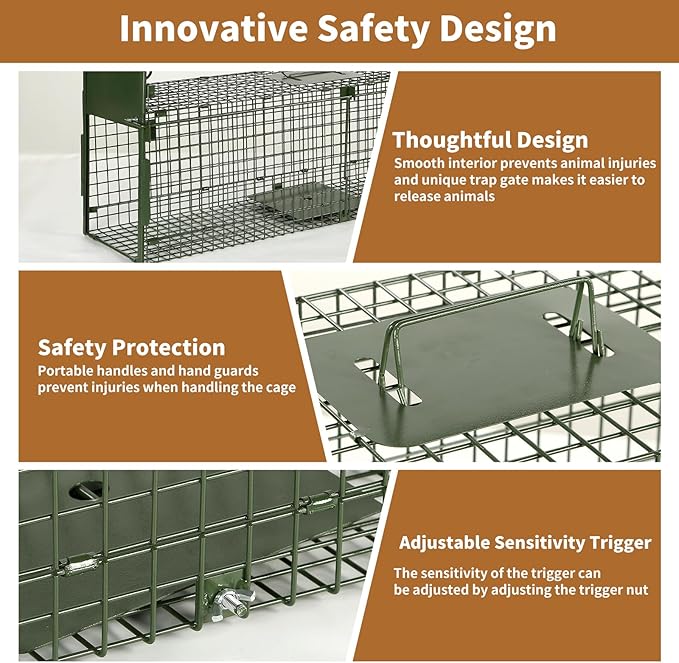 40” 2 Door Live Animal Trap, Easy Set and Release Animal Trap, Live Animal Trap Cage for catching Stray Cats, Raccoons, Squirrels, Rabbits, Moles, Groundhogs, Armadillos up to 17.6 lbs
