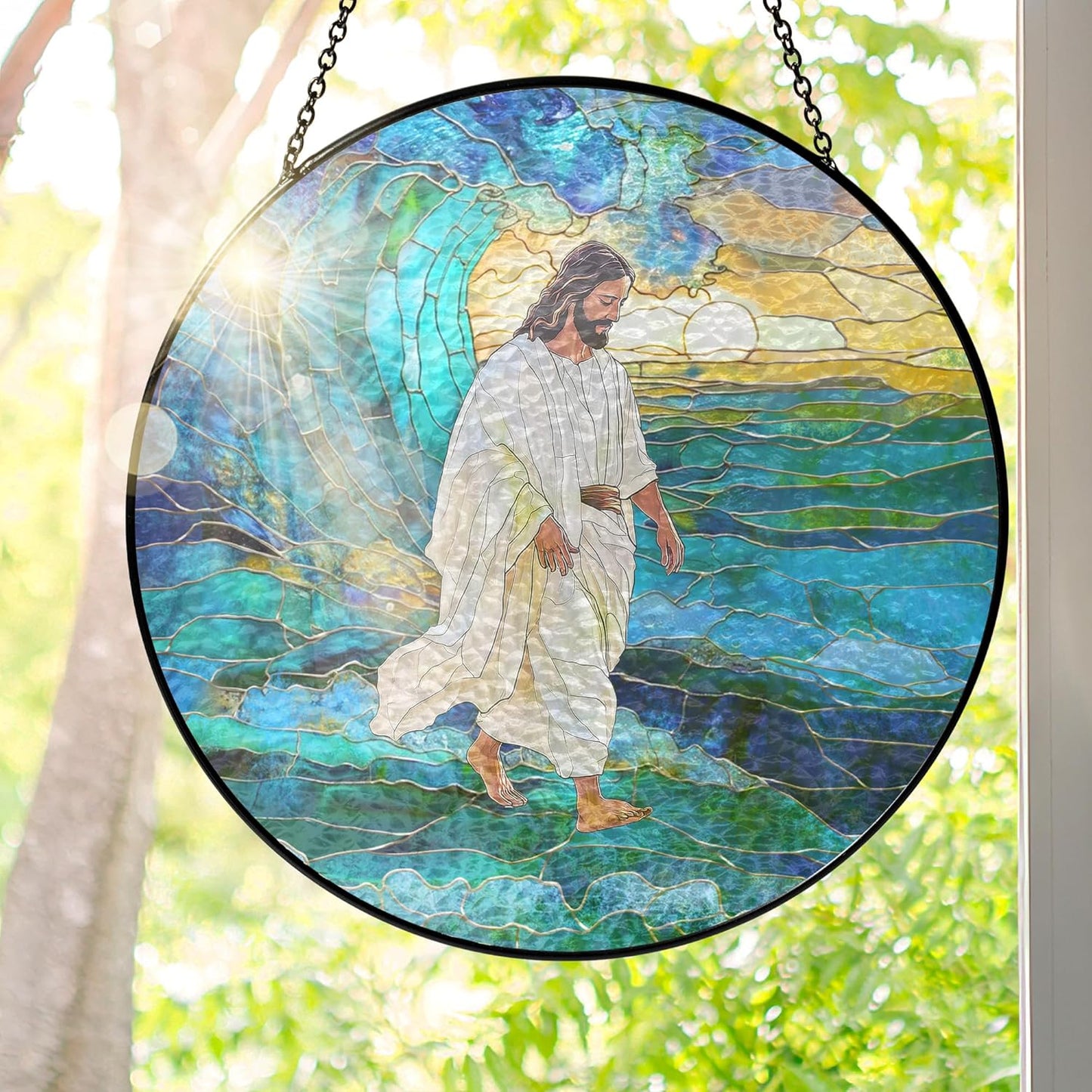 FLAGWIX Christmas Christian Gifts for Women Faith - Stained Glass Window Hanging 8 in - Religious Catholic Gifts for Women, Christian Sun Catchers Indoor Window for Home Garden Decor, Spiritual Gift