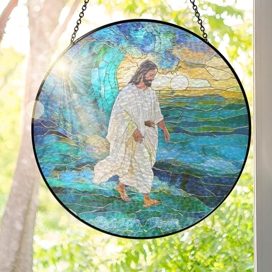 FLAGWIX Christmas Christian Gifts for Women Faith - Stained Glass Window Hanging 8 in - Religious