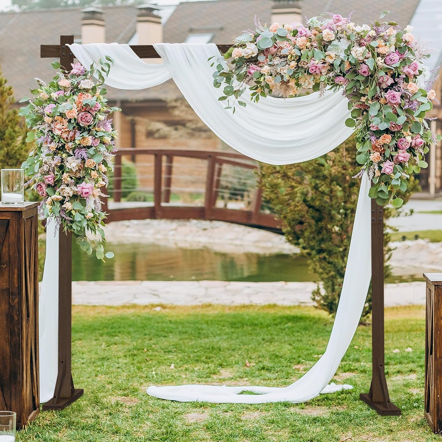 Wooden/Wood Arch 7.2FT for Wedding Ceremony, Arbor Backdrop Stand for Garden Parties, Indoor, Outdoor, Autumn Theme, Rustic Decorations