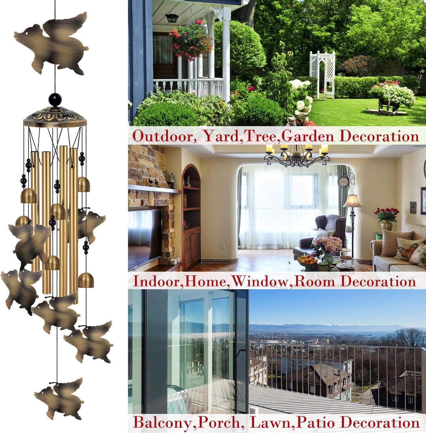 Flying Pigs Wind Chimes Decor, Mobile Blessing Wind Bells Decorate, Sympathy Wind Catcher, Memorial Gifts for Mom, Grandma, Woman (Housewarming/Outside/Indoor/Home/Room/Porch/Yard/Garden Decoration)