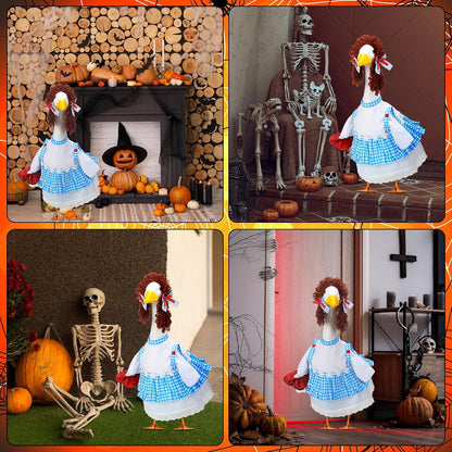 Abbylike Halloween Porch Goose Outfits Blue and White Gingham Wizard Dress Costume Porch Yard Goose Outfits Costume Clothes Fits Large 23'' Cement for Garden Yard Statue Pathway Decorations