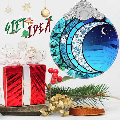 Art Blue Moonlight Stained Glass Orament - Christmas Ornament - Christmas Decorations for Tree - Holiday Present ldeas - Gift Exchange