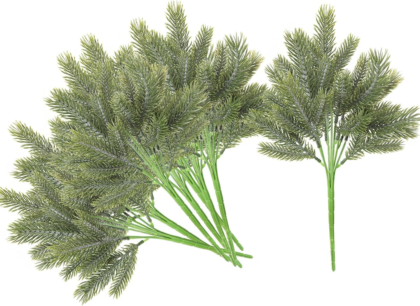 RECUTMS Artificial Pine Needles Branches Plastic Greenery Stems Soft Fake Plants Outdoor Leaves Picks Stem Boxwood UV Resistant Decor for Indoor Office Wedding (Dark Green)