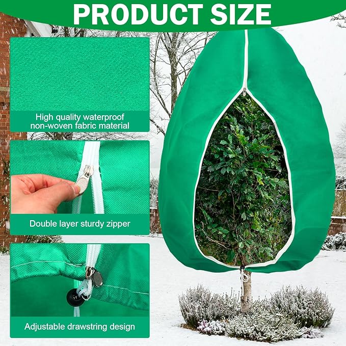 2 Pcs Plant Covers Freeze Protection Extra Large Frost Cloth Plant Covers with Zipper Drawstring Winter Cold Weather Frost Blankets for Outdoor Palm Fruit Tree and Shrubs (10 x 10 ft,Green)