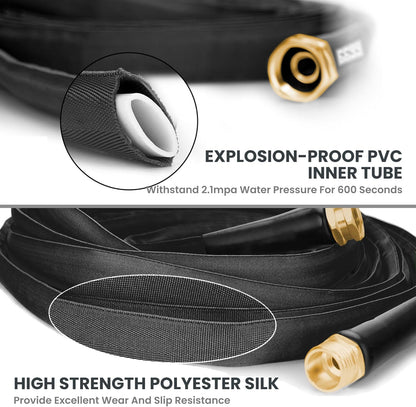 Giraffe Tools Garden Hose 100FT Lightweight Lay Flat Water Hose Kink Free Flexible Hose with 9 Spray Function Nozzle（Black）