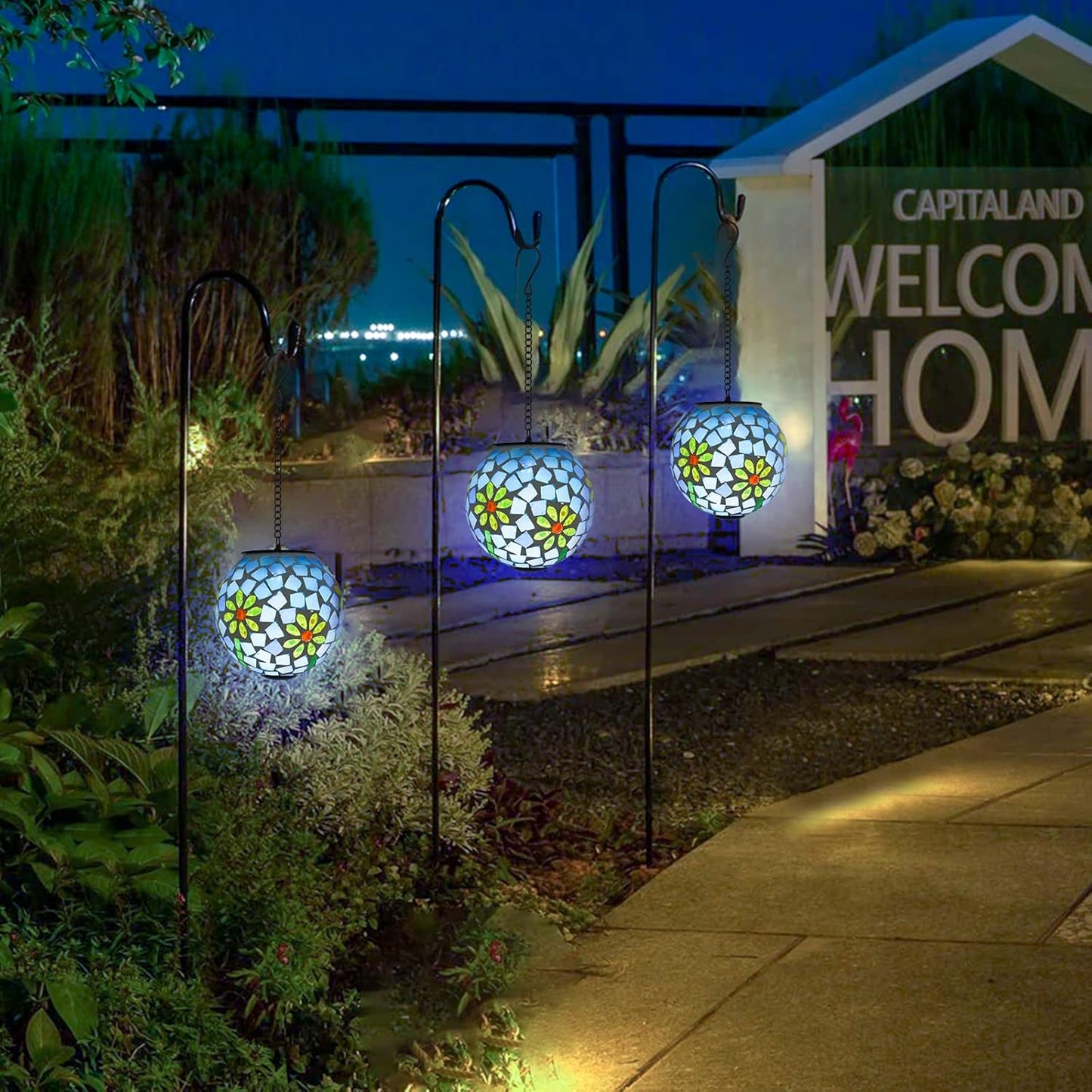 VCUTEKA Solar Lanterns Outdoor Waterproof - Hanging Solar Lights Garden LED Lanterns Mosaic Glass Design for Landscape Patio Yard Garden Pathway Decoration