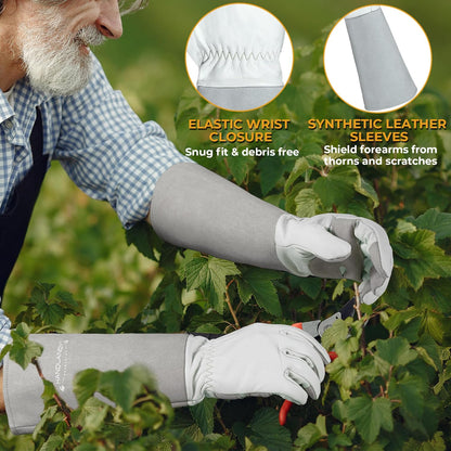 HANDLANDY Long Garden Gloves Thorn Proof for Women & Men, Rose Pruning Gauntlet Gloves, Best Protection Tool for Gardener