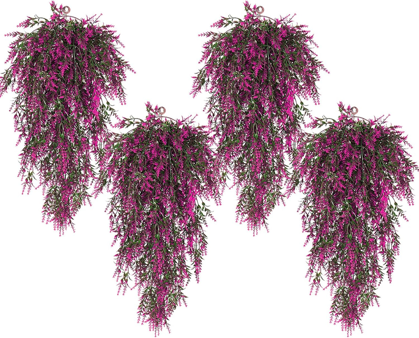 SJL Artificial Flowers for Outdoors Fake Hanging Plant Spring Fake Greenery UV Resistant Artificial Plant Faux Lavender Flower Hanging Greenery Vine for Wedding Farmhouse Porch Shelf Decor (Fuchsia)