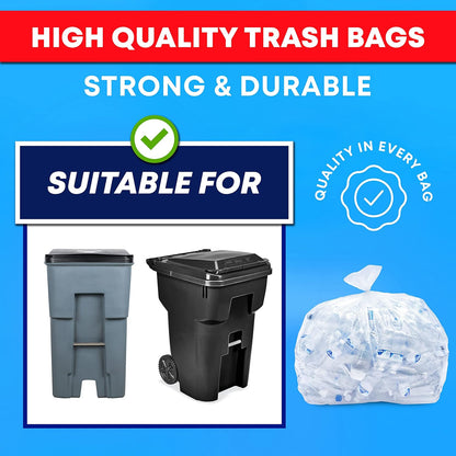 Tasker 95-100 Gallon Clear Trash Bags Heavy Duty | 25 Bags | Extra Large 96 Gallon Trash Bags Large Clear Can Liners, Large 90 Gal, 95 Gal, 96 Gal,100 Gallon Heavy Duty Trash Can Liners