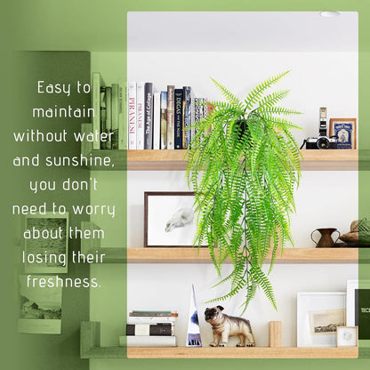 Small Artificial Hanging Plant for Shelf Fake Plant Potted Boston Ferns Faux Trailing Leaves Plant for Indoor Outdoor Aesthetic Office Living Room Shelf Decor (Black Pot)