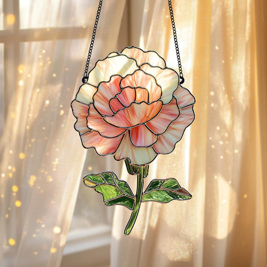 Light Pink Rose Flower Acrylic Suncatcher Stained Glass Effect Window Car Hanging Christmas