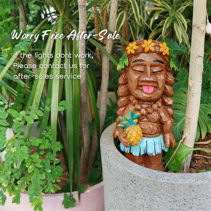 Solar Tiki Girl Garden Statues Tiki Lady Holding Pineapple Figurine with Flower LED Lights Bar Patio Porch Yard Outdoor Decorations Christmas Thanksgiving Birthday Gardening Gift for Mom Women