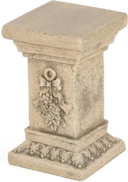 19" Tall Garden Pedestal Stand with Bow Design, Heavy Duty Plinth, Weatherproof Outdoor Pedestal for Sculptures, Flower Pots, or Use as Side Table - Durable Magnesium Oxide Material