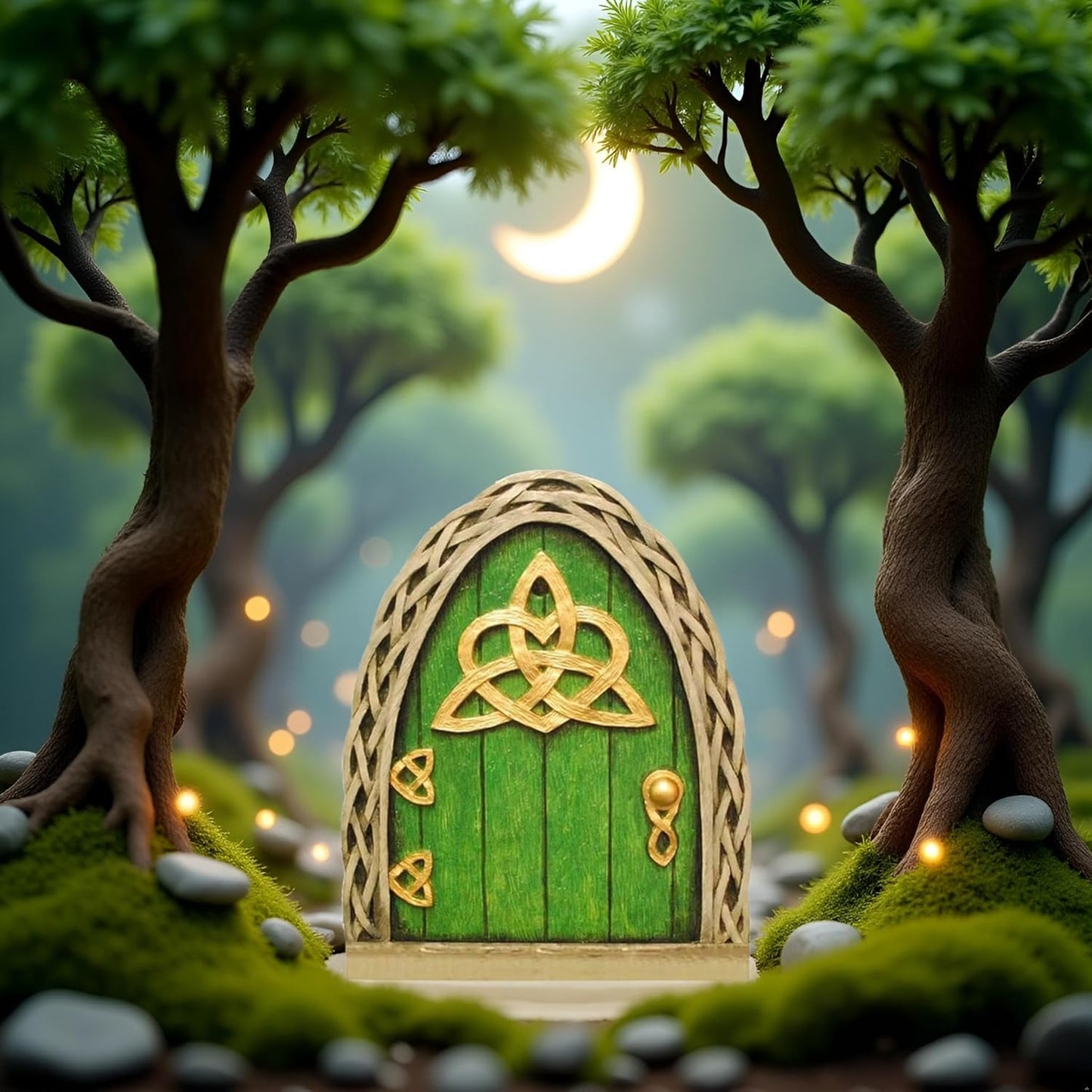 Green Mini Fairy Garden Door for Tree, 3D Miniature Fairy Door for Fairytale Tiny House Doors, Bonsai Terrarium Micro Landscape Decoration Accessories Garden Miniatures