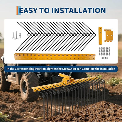 60 Inch Durable Pine Straw Rake Powder Coated Steel Landscape Rake Fits 2" Receiver for Lawn Tractors or ATV/UTV, Orange