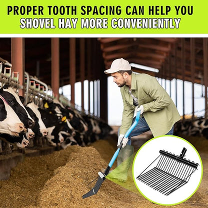 Tandefio 1 Pack Pitchfork Replacement Head Metal Horse Manure Rake Gardening Pitch Fork with Angled Tines for Horse Stall Poop Picking up(Black)