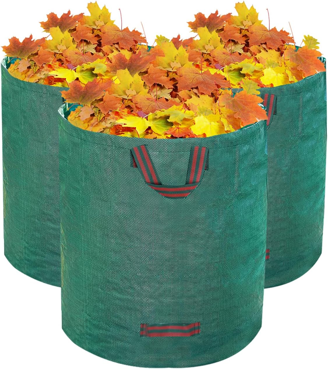 Hugeleaf Reusable Leaf Bags 42 Gallon with Reinforced Handles, 3 Pack Collapsible Lawn Bags with Plastic Hoops, Stand Up Yard Waste Bin for Leaves, Lawn Debris Collection