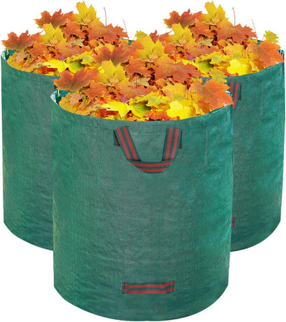 Hugeleaf Reusable Leaf Bags 42 Gallon with Reinforced Handles, 3 Pack Collapsible Lawn Bags with Plastic Hoops, Stand Up Yard Waste Bin for Leaves, Lawn Debris Collection