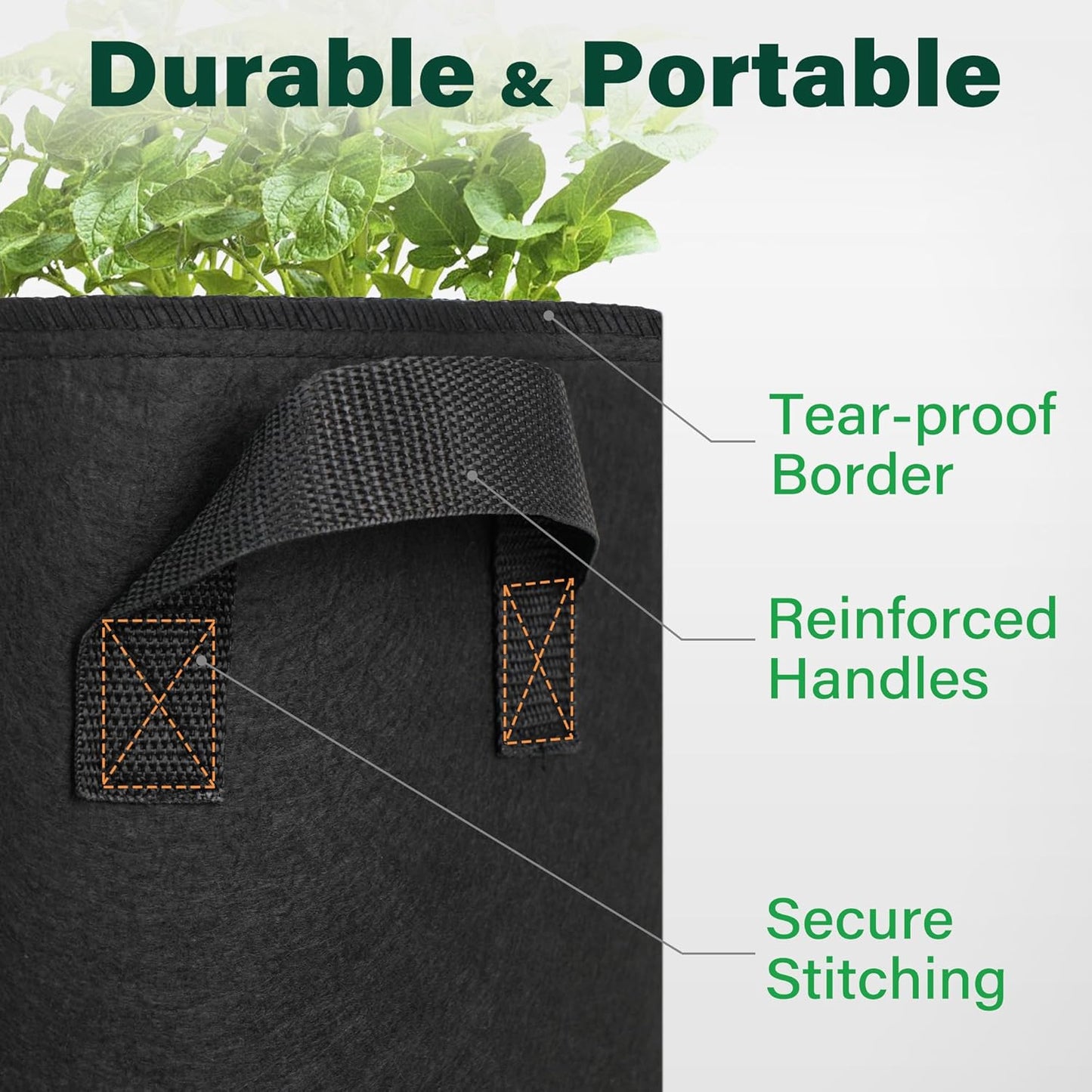 LotFancy 5 Pack 5 Gallon Grow Bags, Thickened Nonwoven Fabric Pots with Reinforced Handles, Heavy Duty 300G Aeration Planter Bags for Vegetables Flowers Fruits, Black