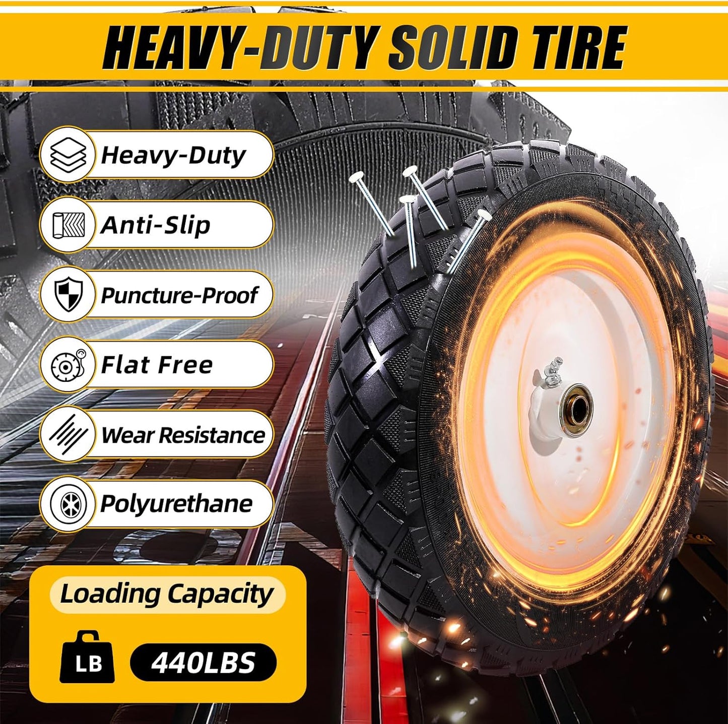 MZREXN 4.80/4.00-8" Flat Free Tire and Wheel 15" Solid Wheelbarrow Tires, 3.00-4.00/4.80-8" with 5/8" & 3/4" Bearings, 3" Centered Hub for Hand Truck Garden Trailers Utility Cart Yard Wagon 2PCS White