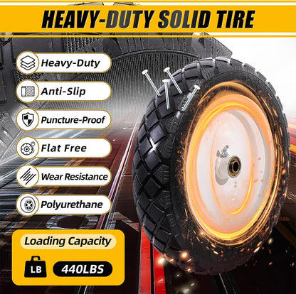 MZREXN 4.80/4.00-8" Flat Free Tire and Wheel 15" Solid Wheelbarrow Tires, 3.00-4.00/4.80-8" with 5/8" & 3/4" Bearings, 3" Centered Hub for Hand Truck Garden Trailers Utility Cart Yard Wagon 2PCS White