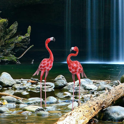 2Pcs Metal Flamingo Statues, Hot Pink Flamingo Outdoor Decor for Garden Home Patio Lawn Backyard Ornaments