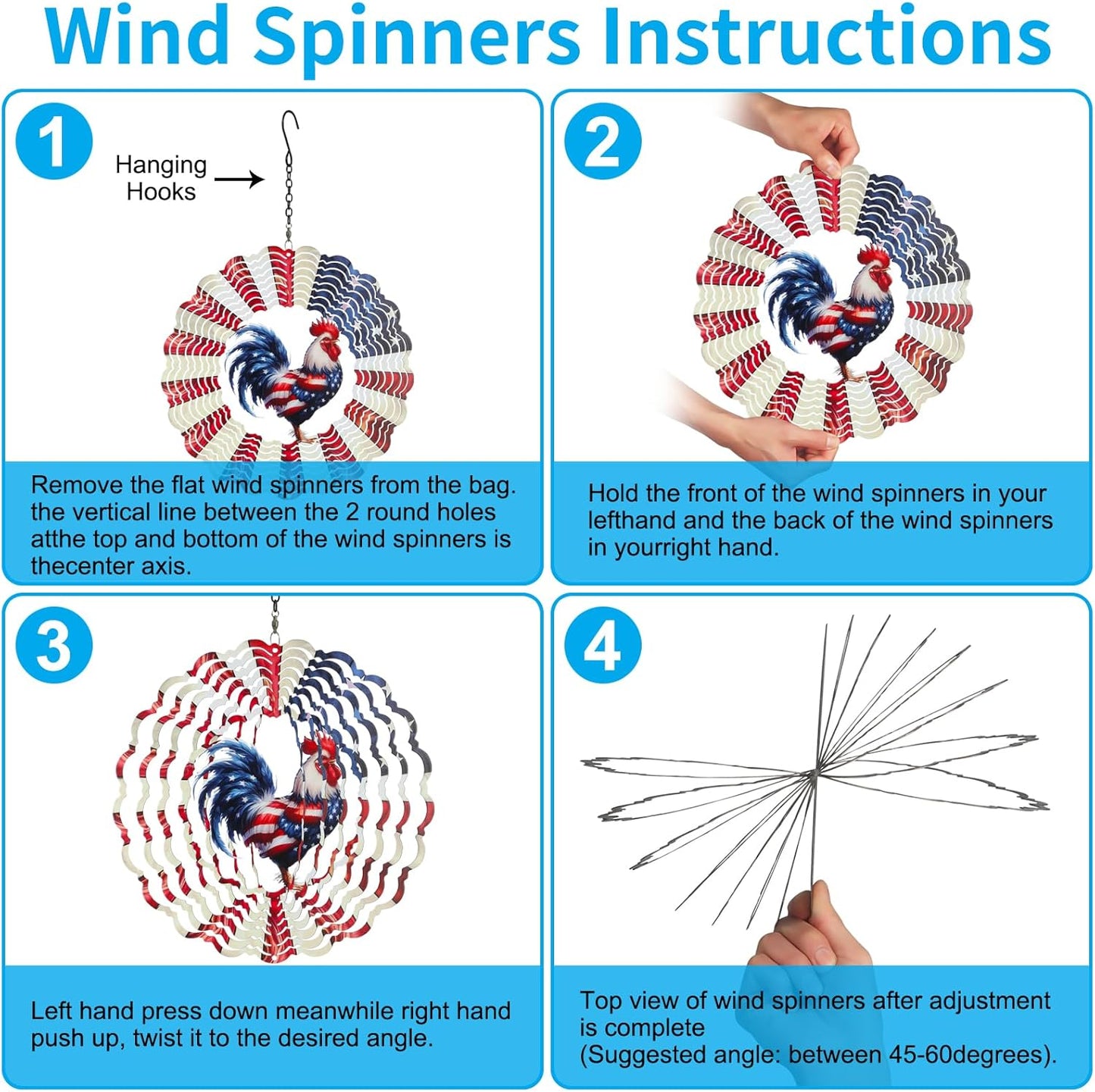 Rooster Metal Wind Spinners for Outdoor,Birthday Gifts for Women Mom Grandma, 12 Inch Garden Decor American Flag Wind Spinner Bird Devices Deterrent to Scare Birds Away from Yard Patio Farm(Chicken)