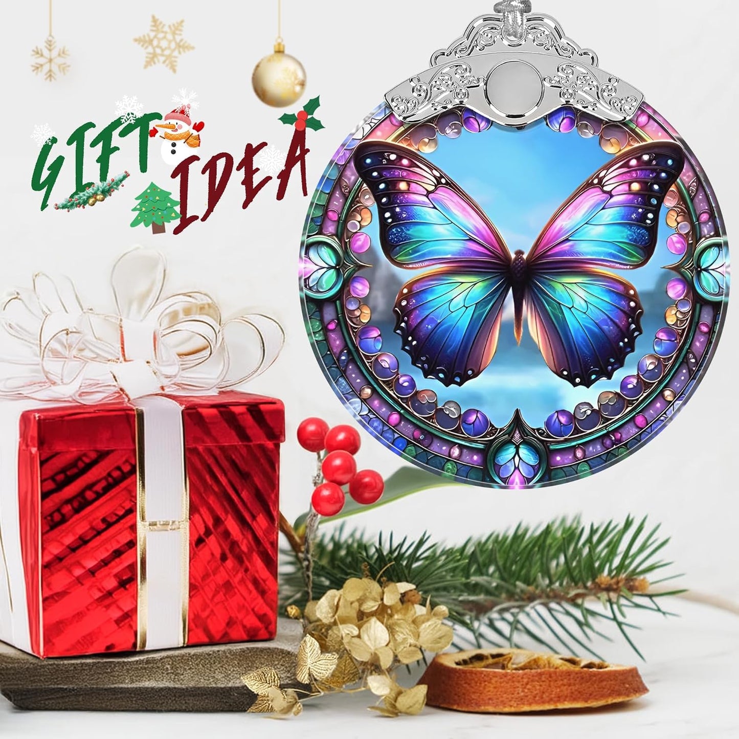 Christmas Ornament - Stained Glass Butterfly - Home Decor - Holiday Present Ideas - Gift Exchange - Gorgeous Butterfly