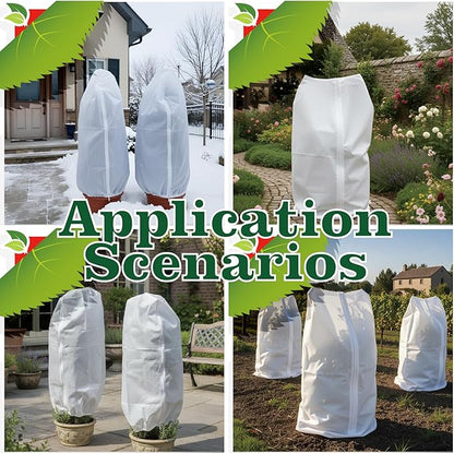 2 Packs Plant Covers Freeze Protection Frost Cloths for Outdoor Plants with Zipper Drawstring Jacket Cover Bags for Shrub Bush Tree Potted Cold Weather Garden Warm Insulation (white, 31.5" W x 47"H)