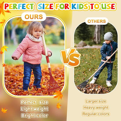 Suclain 2 Pcs Kids Rake with Hardwood Handle Small Child Size Multicolor 28'' Mini Rake for Leaves Lightweight for Children Garden Leaf Yard Tools Gifts