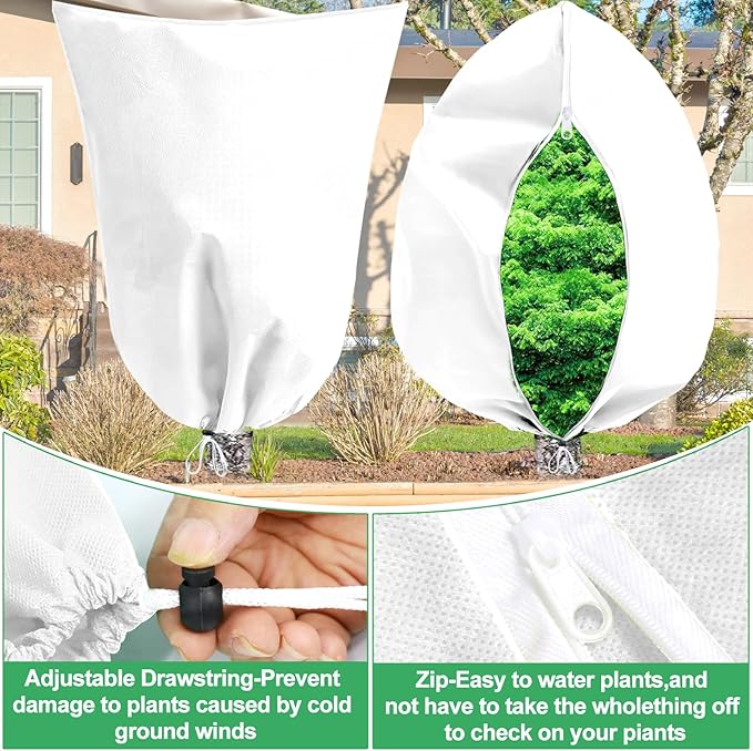 Winter Plant Covers Freeze Protection, 74.8"X 90.5" Fig Tree Covers for Winter Cold Weather Frost Cloths for Outdoor Plants Fruit Tree with Zipper Drawstring, Shrubs Trees Jacket Covers