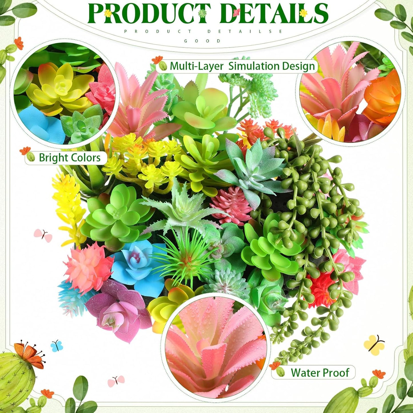 WILLBOND 50 Pcs 50 Pcs Bulk Mini Artificial Succulents Plants Assorted Unpotted Realistic Plants Fake Textured Succulent Picks Realistic Plastic Cactus Stems for Garden Home Decor (Lovely Style)