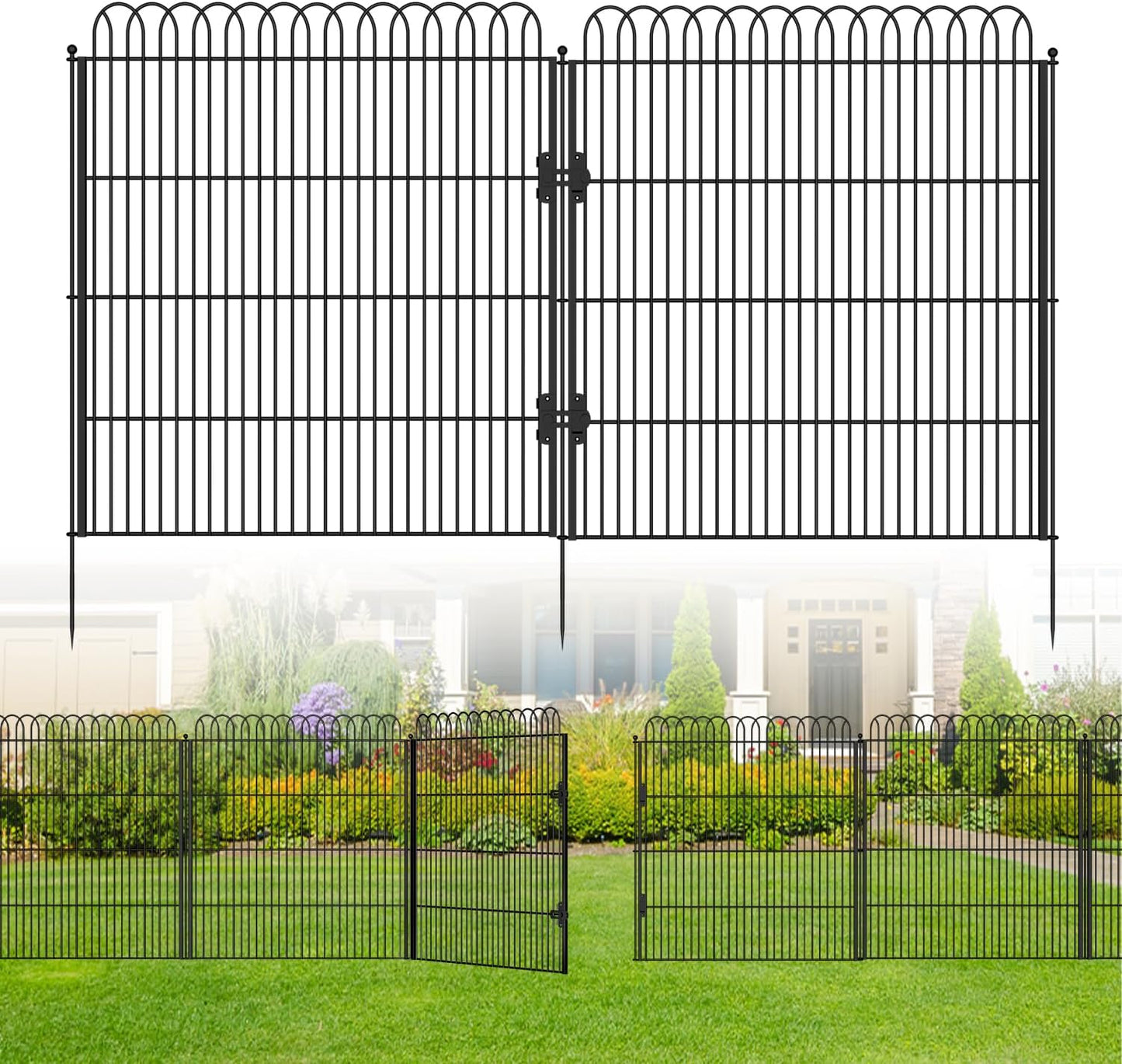 10 Panels No Dig Tall Decorative Garden Fence with Double Lock, 32 in(H) X 24 ft(L) Animal Barrier Fencing Outdoor for Yard,Rustproof Metal Garden Edging and Borders, Temporary Ground Stakes