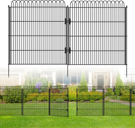 10 Panels No Dig Tall Decorative Garden Fence with Double Lock, 32 in(H) X 24 ft(L) Animal Barrier Fencing Outdoor for Yard,Rustproof Metal Garden Edging and Borders, Temporary Ground Stakes