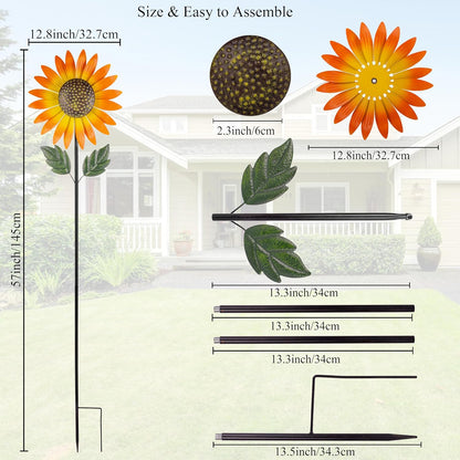 Sunflower Wind Spinner,Garden Windmills and Spinners for Yard,Metal Flowers for Outside,Metal Kinetic Wind Sculptures, 12.8 * 57 Inches