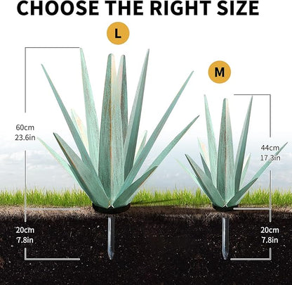 Large Tequila Rustic Sculpture, Rustic Metal Agave Plants for Outdoor Patio Yard, Home Decor Hand Painted Metal Agave Garden Yard Statue, Outdoor Lawn Ornaments (Mint Green - M)
