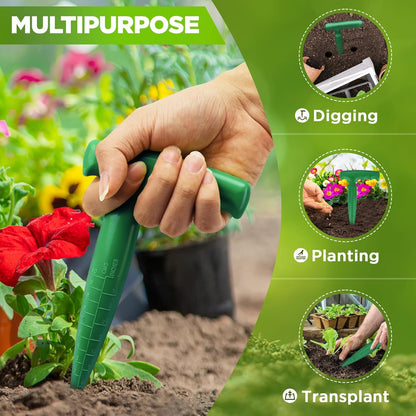 2pcs Seed Planter Tool, 6.9" Dibber Garden Tool, Plastic Seed Dibbler for Planting, Bulb Digger Garden Planter with Handle for Sowing Seeds, Planting, Bulbs, Digging (Green)