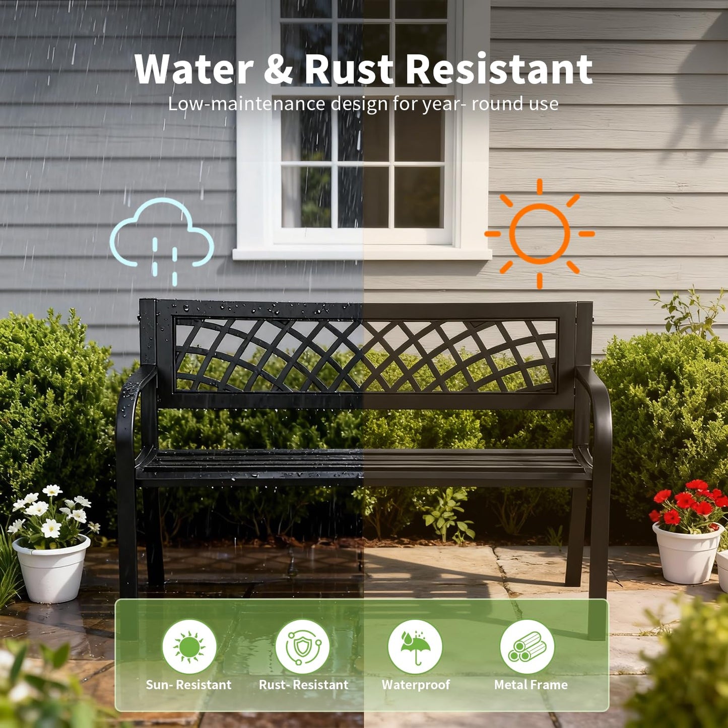 FDW | 46" Outdoor Garden Bench | Black | 480lbs Load Capacity