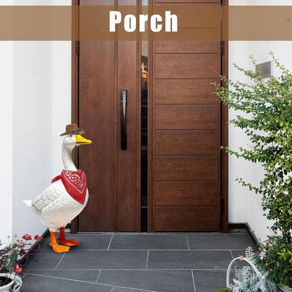Porch Goose Outfits Western Cowboy Style, Lawn Cement Goose Clothes Outfits for Cement Goose Includes Adjustable Cowboy Hat and Scarf for 23/17″ Outdoor Statue (Brown,Red)