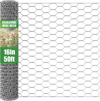 16in x 50ft Craft Chicken Wire Mesh, Hexagonal Galvanized Wire Mesh for Poultry, Floral Wire Netting for Protecting Garden Plants, Vegetables, Flowers and Fruits from Dogs, Rabbits and Squirrels