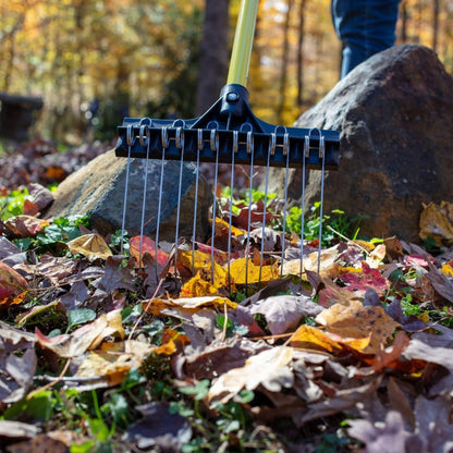 THE GROUNDSKEEPER II Shrub Rake 55-inch Lightweight Fiberglass Handle, 9-inch Head, Durable Steel Tines for Gardening, De-Thatching or Professional Landscaping