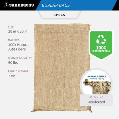 Large Burlap Bags 18" x 30" - Burlap Bags for Planting/Gardening, Plant Covers by Sandbaggy (Pack of 50)