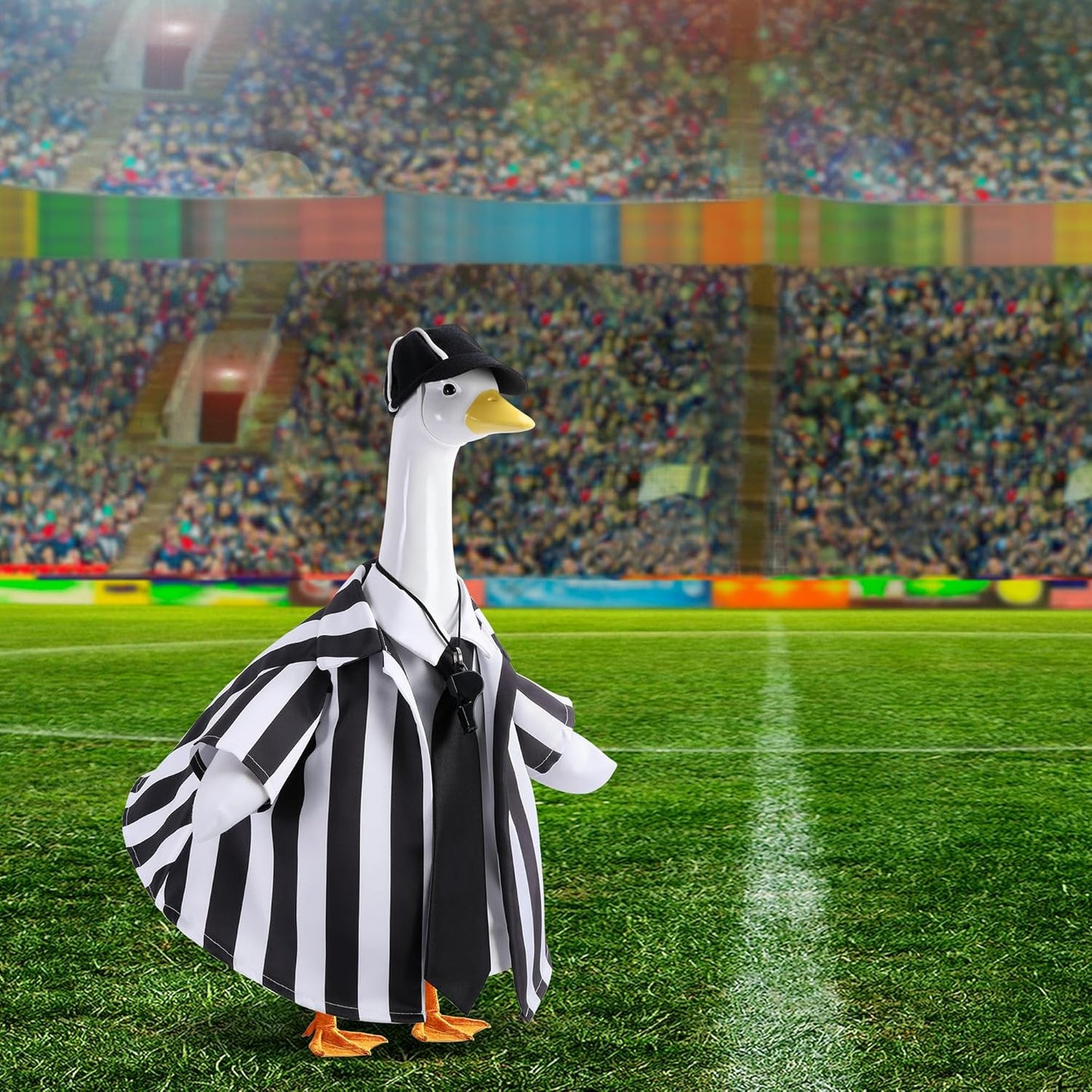 Watayo 4 Pcs/Set Referee Porch Goose Outfits, Lawn Goose Statue Referees Costume, Garden Goose Clothes Referee Shirt Hat Tie and Whistle for 23" Statue Halloween Sports Season Outdoor Patio Yard Decor