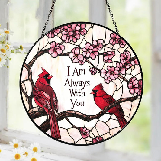 Cardinal Suncatcher Stained Glass Window Hanging Decor, Red Cardinals Memorial Gifts for Loss of