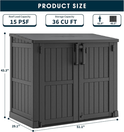 KAMABOKO Outdoor Storage Cabinet 36 Cu.Ft Outdoor Trash Can Storage Shed Waterproof Horizontal Storage Shed Outdoor Storage for Backyard, Patio, Poolside (Black)