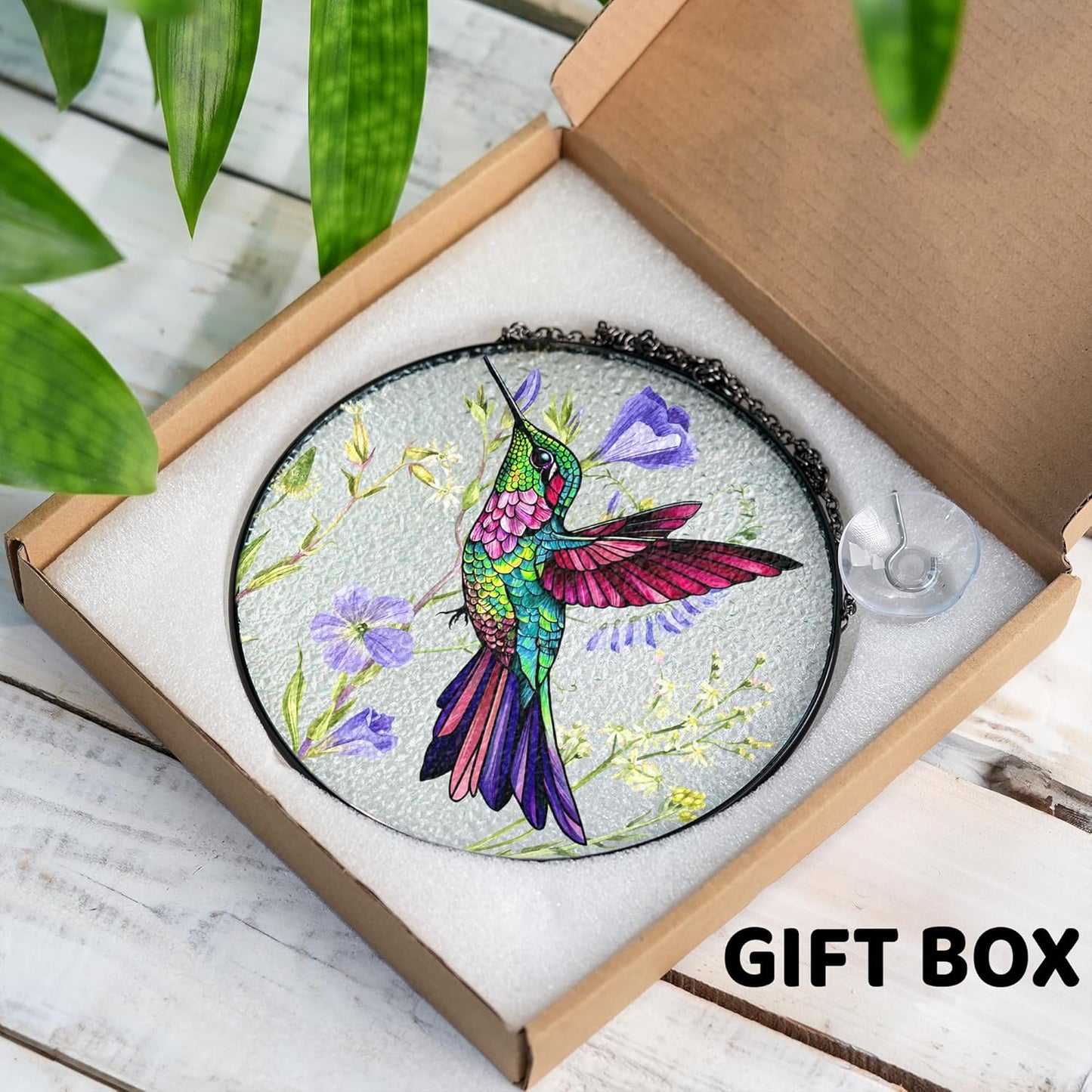 7.8" Hummingbird Stained Glass Suncatcher, Bird Suncatcher for Window Hanging, Art Decor for Home Garden Housewarming, Gift for Mom, Grandma, Women, Friend, Bird Lover BIRD-19B-SG8